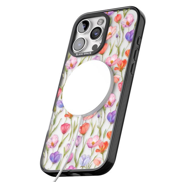 iPhone 16 Pro Max Red, Pink & Purple Flowers Black Impact Phone Case + Magsafe