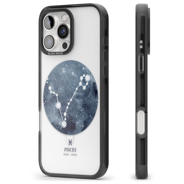 iPhone 16 Pro Max Pisces Zodiac Transparent Design - Blue Black Impact Phone Case