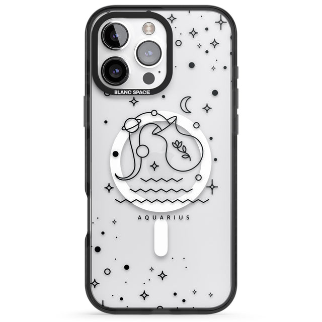 iPhone 16 Pro Max Aquarius Emblem - Transparent Design Black Impact Phone Case