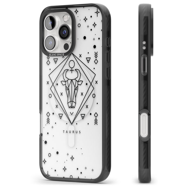 iPhone 16 Pro Max Taurus Emblem - Transparent Design Black Impact Phone Case