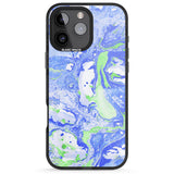 iPhone 16 Pro Max Dark Blue & Green Marbled Paper Pattern Black Impact Phone Case