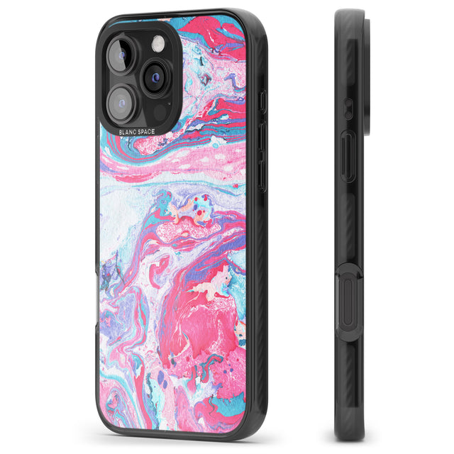 iPhone 16 Pro Max Pink, Blue & Purple Marbled Paper Pattern Black Impact Phone Case