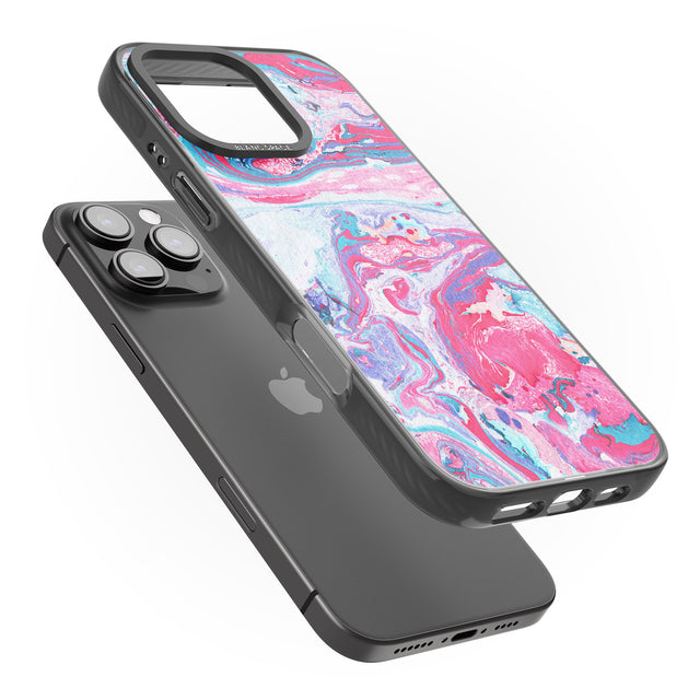 iPhone 16 Pro Max Pink, Blue & Purple Marbled Paper Pattern Black Impact Phone Case