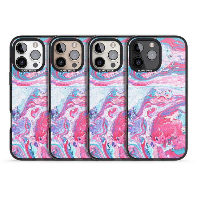 iPhone 16 Pro Max Pink, Blue & Purple Marbled Paper Pattern Black Impact Phone Case