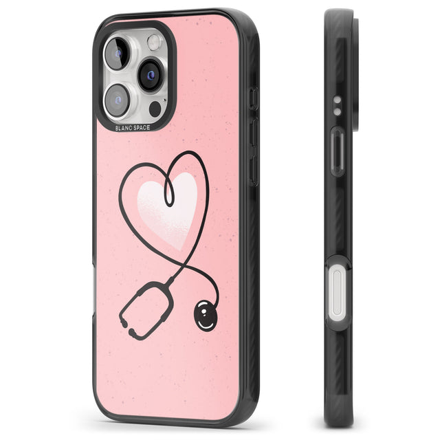 iPhone 16 Pro Max Medical Inspired Design Stethoscope Heart Black Impact Phone Case