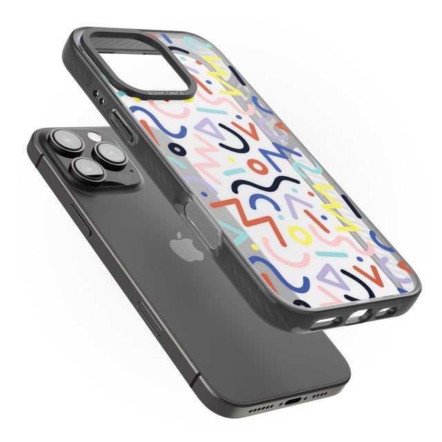 iPhone 16 Pro Max Colourful Squiggles Memphis Retro Pattern Design Black Impact Phone Case