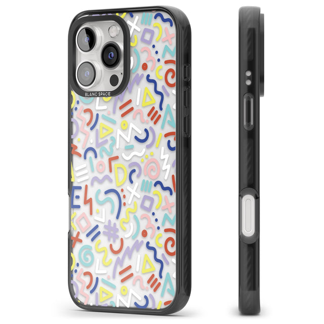 iPhone 16 Pro Max Colourful Mixed Shapes Retro Pattern Design Black Impact Phone Case