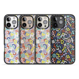 iPhone 16 Pro Max Colourful Mixed Shapes Retro Pattern Design Black Impact Phone Case