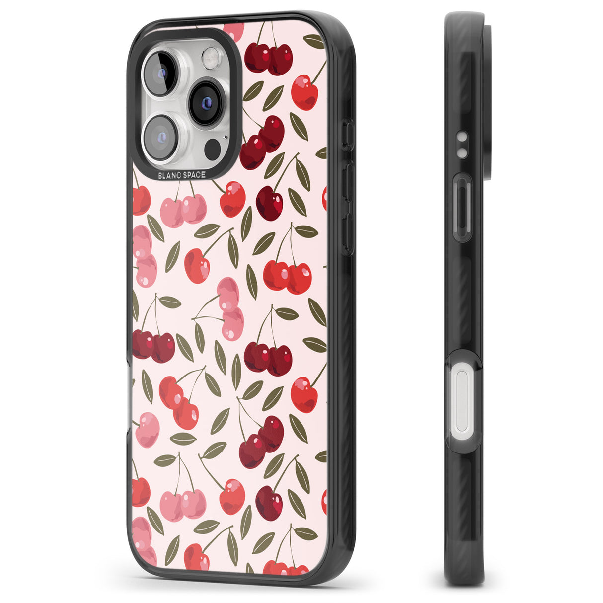 iPhone 16 Pro Max Fruity & Fun Patterns Cherries Black Impact Phone Case