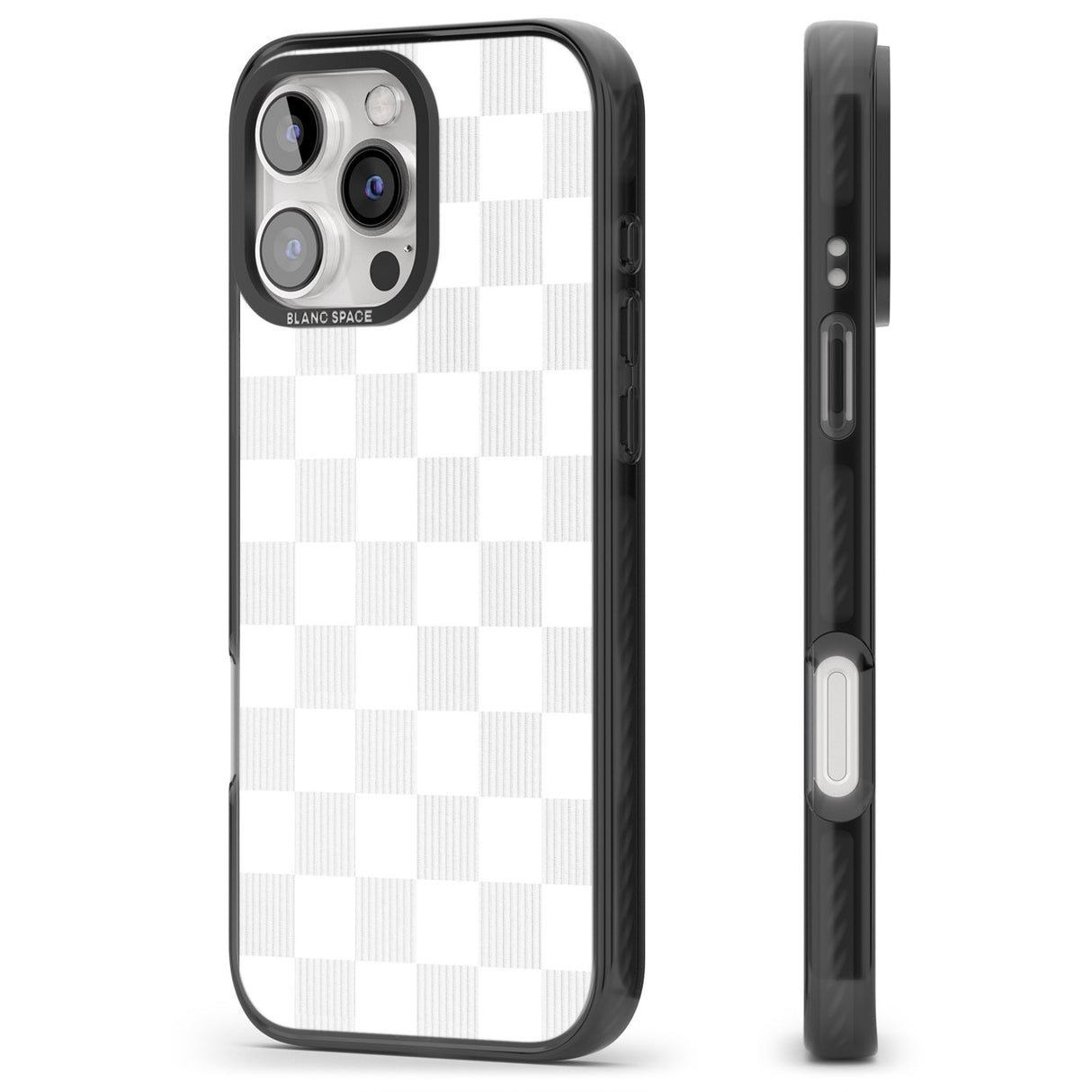 iPhone 16 Pro Max WHITE CHECKERED Black Impact Phone Case + Magsafe