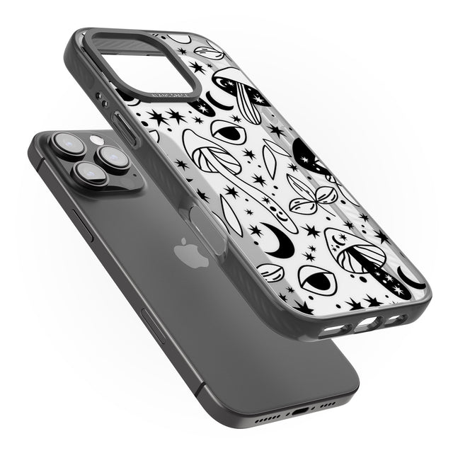 iPhone 16 Pro Max Psychedelic Mushrooms Pattern Black Impact Phone Case