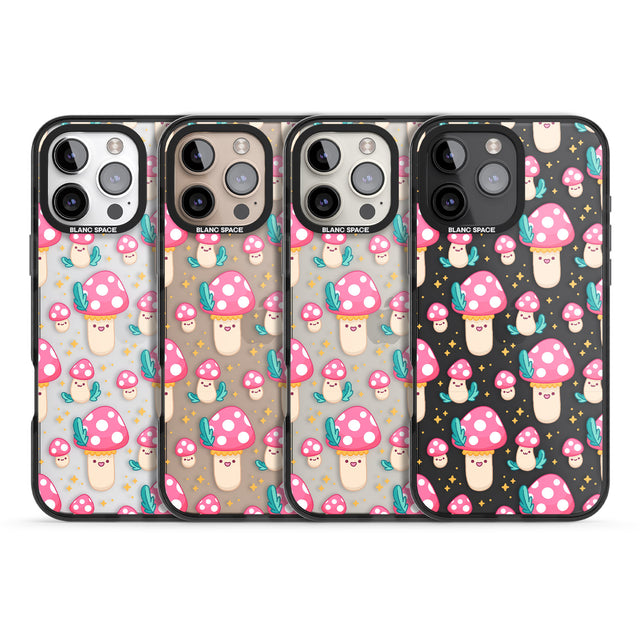 iPhone 16 Pro Max Cute Mushrooms Pattern Black Impact Phone Case