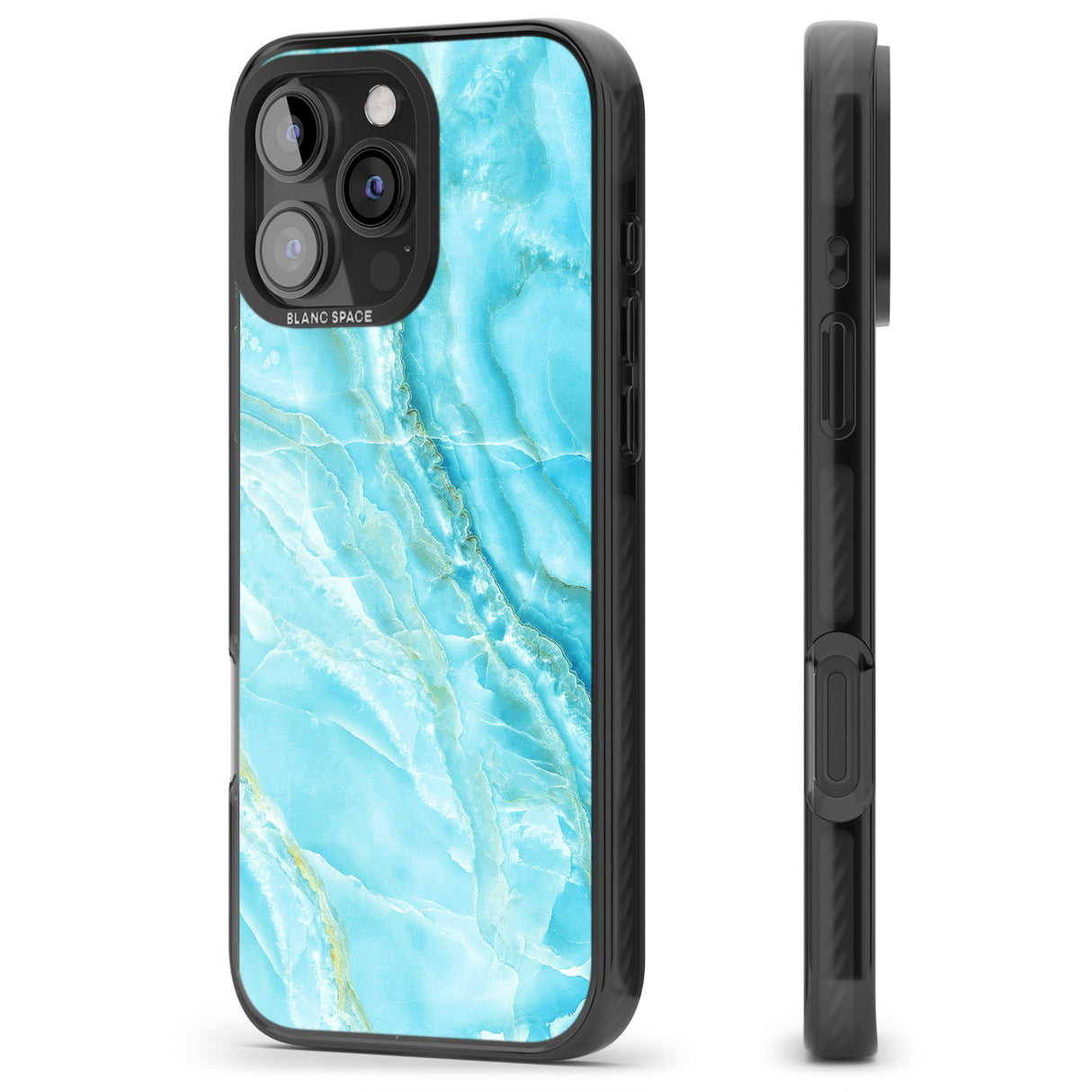 iPhone 16 Pro Max Bright Blue Onyx Marble Black Impact Phone Case