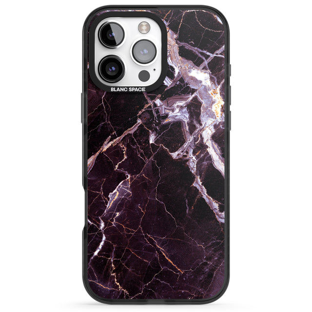 iPhone 16 Pro Max Black, Purple & Yellow shattered Marble Black Impact Phone Case