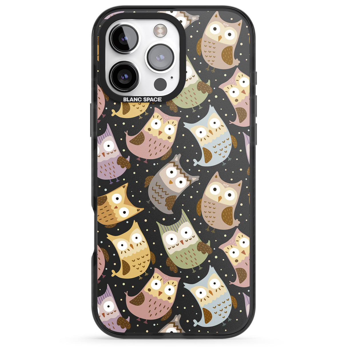 iPhone 16 Pro Max Cute Owl Pattern Black Impact Phone Case