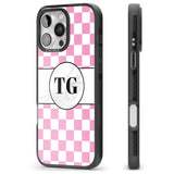 iPhone 16 Pro Max Personalised Monogrammed Pink Check Black Impact Phone Case