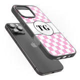 iPhone 16 Pro Max Personalised Monogrammed Pink Check Black Impact Phone Case