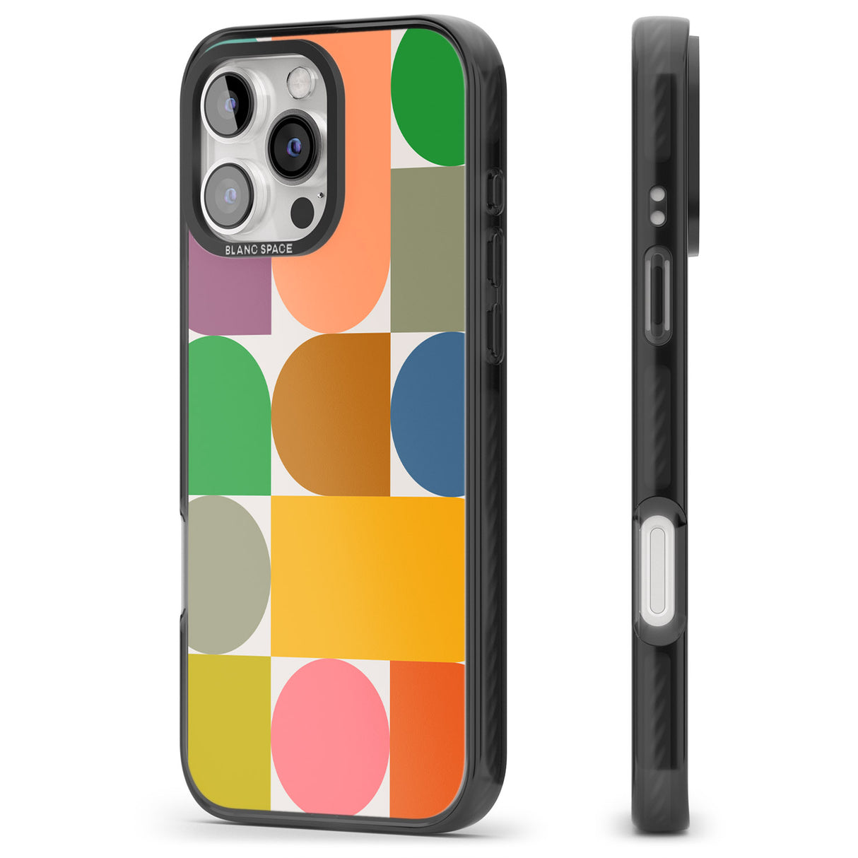 iPhone 16 Pro Max Abstract Retro Shapes: Rainbow Mix Black Impact Phone Case