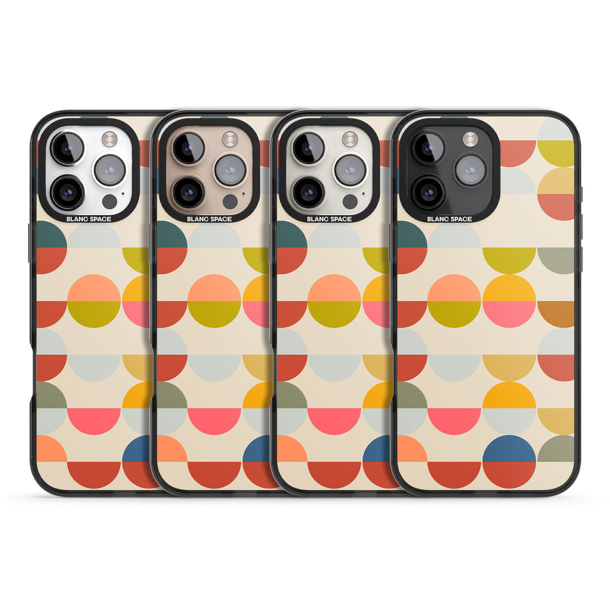 iPhone 16 Pro Max Abstract Retro Shapes: Colourful Circles Black Impact Phone Case