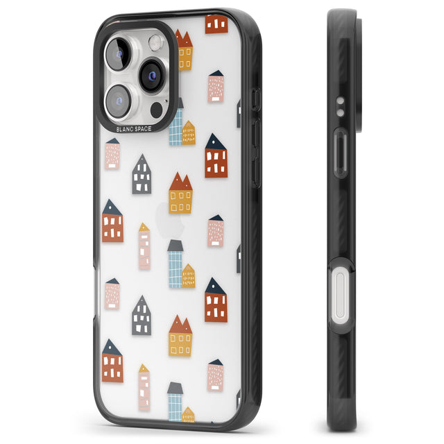 iPhone 16 Pro Max Cute Scandinavian Buildings Black Impact Phone Case