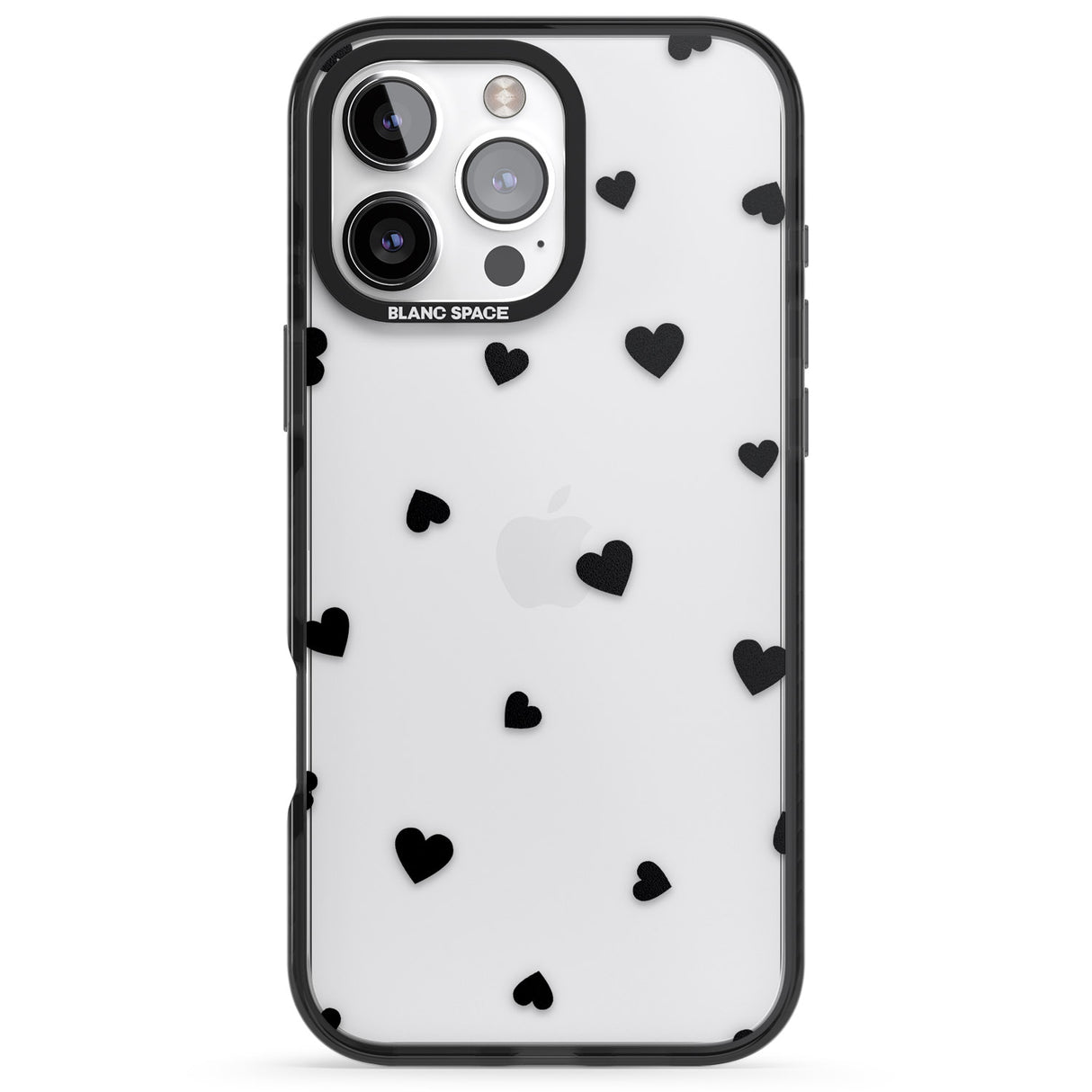 iPhone 16 Pro Max Black Hearts Pattern Black Impact Phone Case