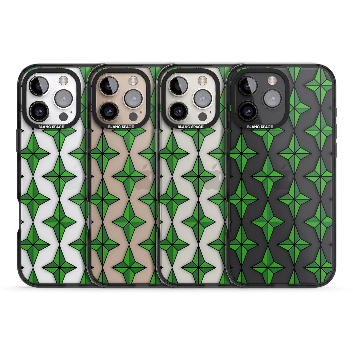 iPhone 16 Pro Max Emerald Stars Pattern (Clear) Black Impact Phone Case