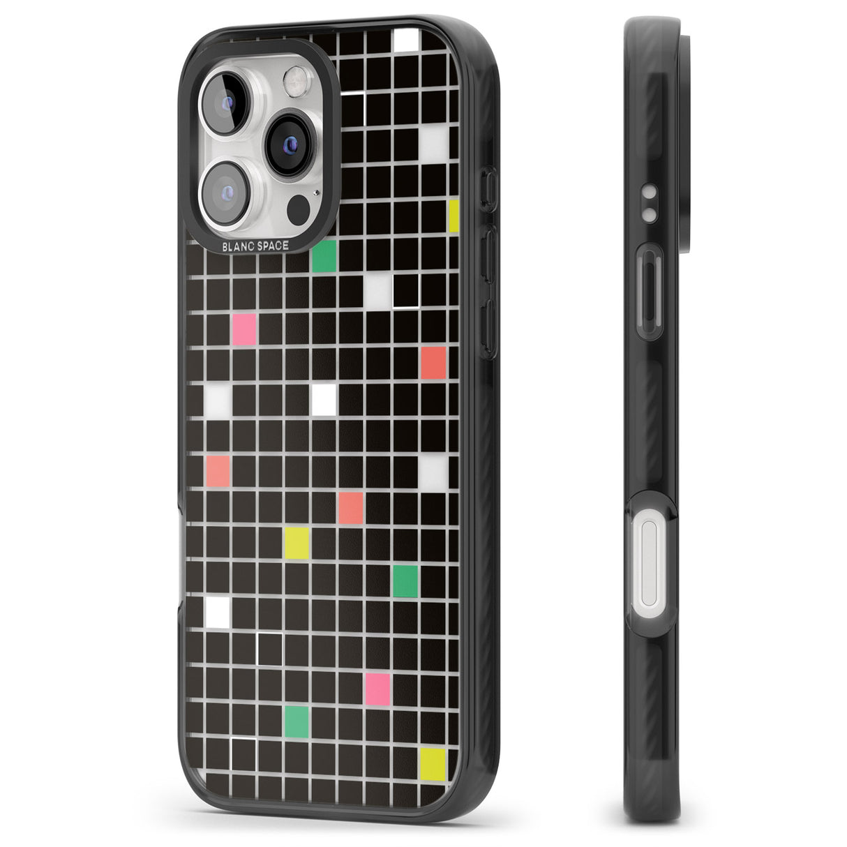 iPhone 16 Pro Max Vibrant Black Geometric Grid Black Impact Phone Case