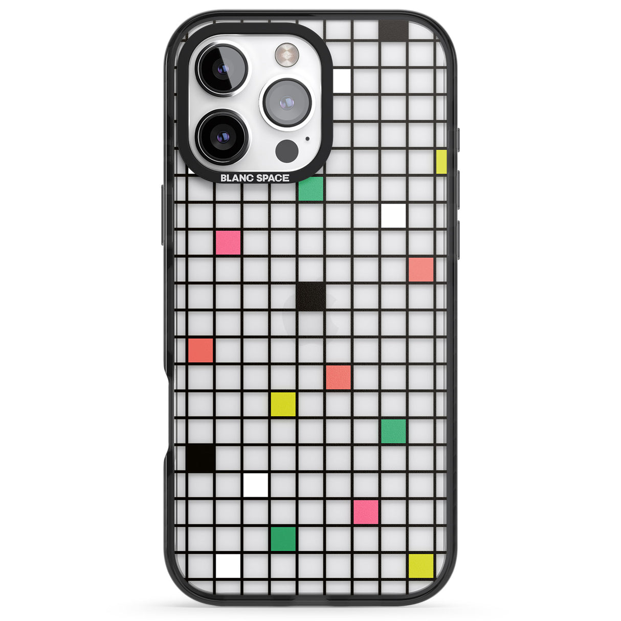 iPhone 16 Pro Max Vibrant Clear Geometric Grid Black Impact Phone Case