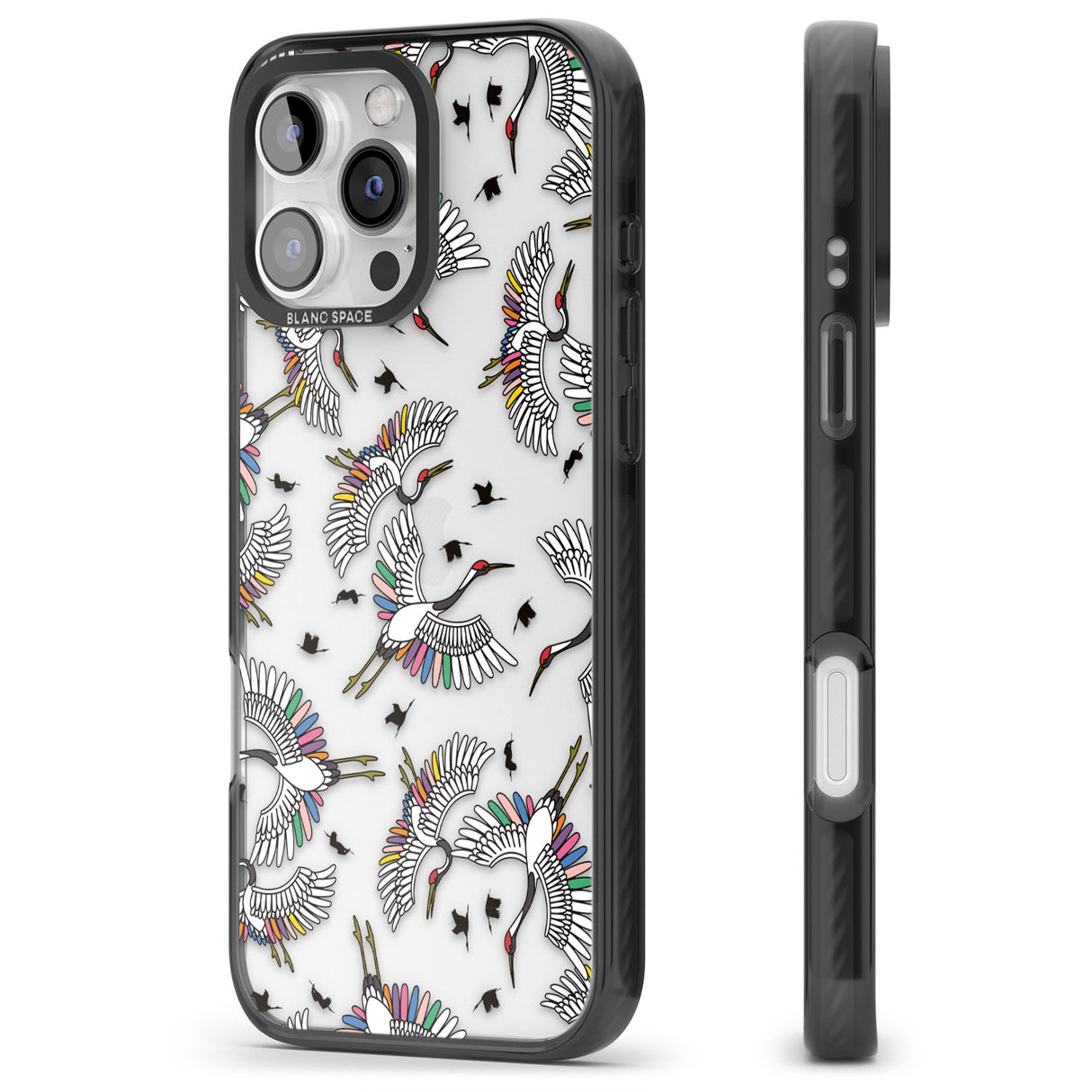 iPhone 16 Pro Max Colourful Crane Pattern Black Impact Phone Case