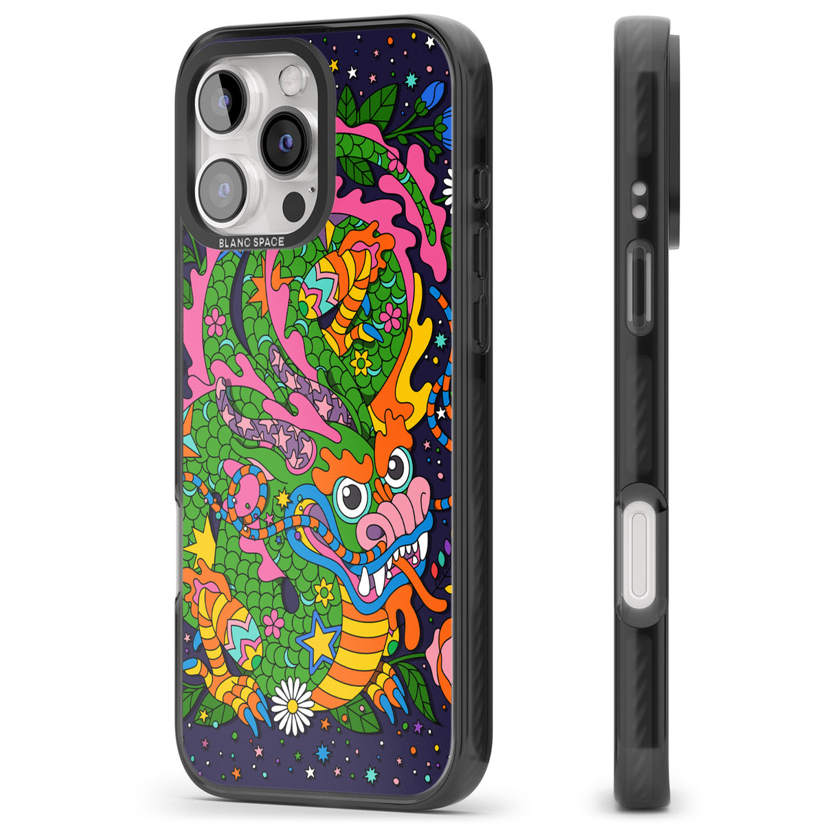 iPhone 16 Pro Max Psychedelic Jungle Dragon (Purple) Black Impact Phone Case