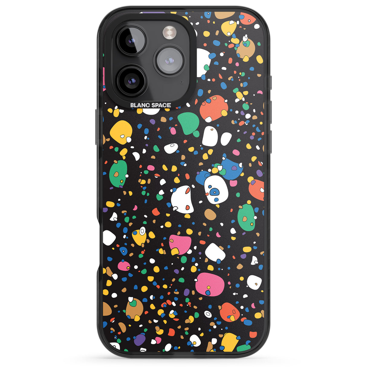 iPhone 16 Pro Max Colourful Confetti Pebbles (Black) Black Impact Phone Case