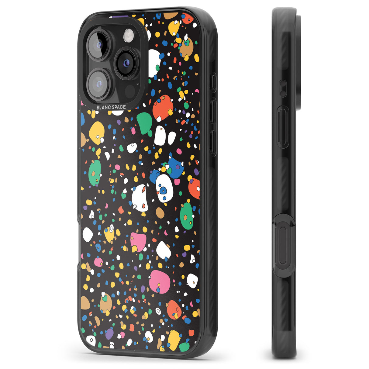 iPhone 16 Pro Max Colourful Confetti Pebbles (Black) Black Impact Phone Case