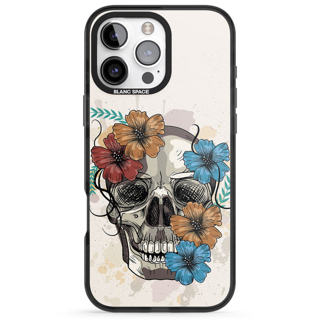 iPhone 16 Pro Max Sugar Skull Floral Black Impact Phone Case