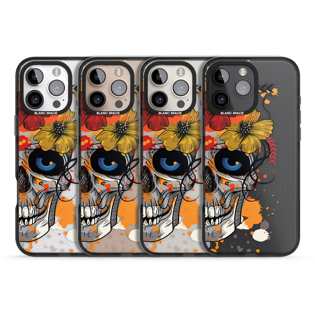 iPhone 16 Pro Max Sugar Skull Flowers Black Impact Phone Case