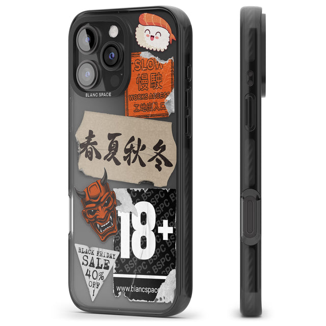 iPhone 16 Pro Max Asian Sticker Mix Black Impact Phone Case