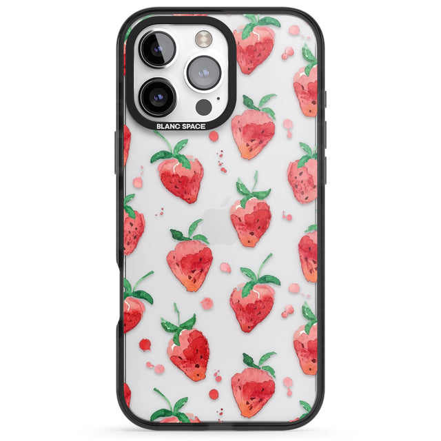 iPhone 16 Pro Max Strawberry Watercolour Black Impact Phone Case