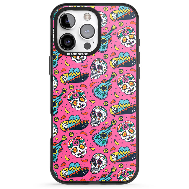 iPhone 16 Pro Max Pink Day of The Dead Pattern Black Impact Phone Case