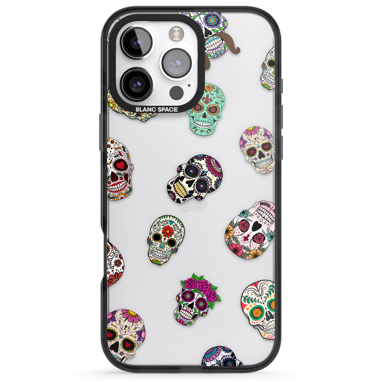 iPhone 16 Pro Max Mixed Sugar Skull Pattern Black Impact Phone Case