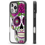 iPhone 16 Pro Max Purple Floral Sugar Skull Black Impact Phone Case