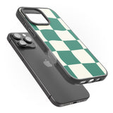 iPhone 16 Pro Max Green & Cream Wavy Check Black Impact Phone Case + Magsafe