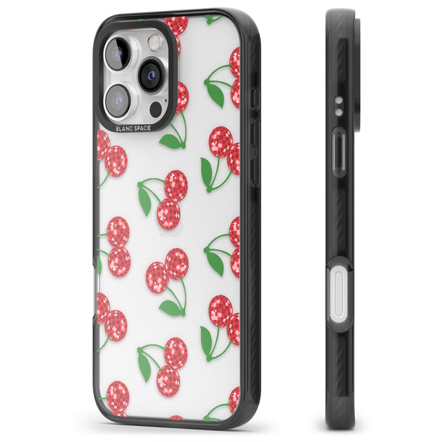 iPhone 16 Pro Max Disco Cherry Pattern Black Impact Phone Case + Magsafe