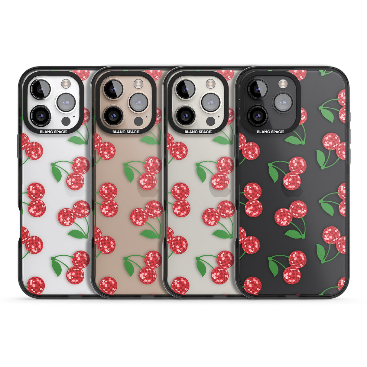 iPhone 16 Pro Max Disco Cherry Pattern Black Impact Phone Case + Magsafe