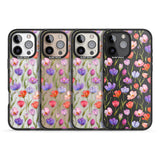 iPhone 16 Pro Max Red, Pink & Purple Flowers Black Impact Phone Case + Magsafe