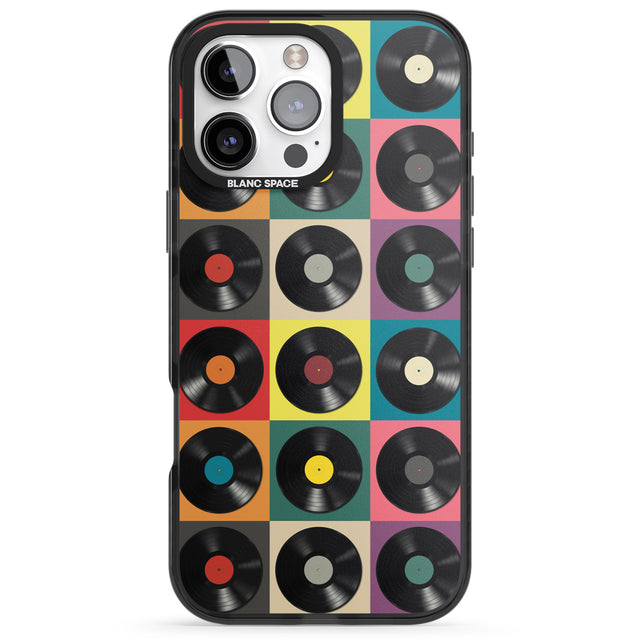 iPhone 16 Pro Max Vinyl Record Pattern Black Impact Phone Case