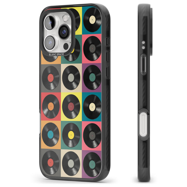 iPhone 16 Pro Max Vinyl Record Pattern Black Impact Phone Case