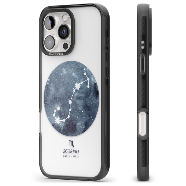 iPhone 16 Pro Max Scorpio Zodiac Transparent Design - Blue Black Impact Phone Case