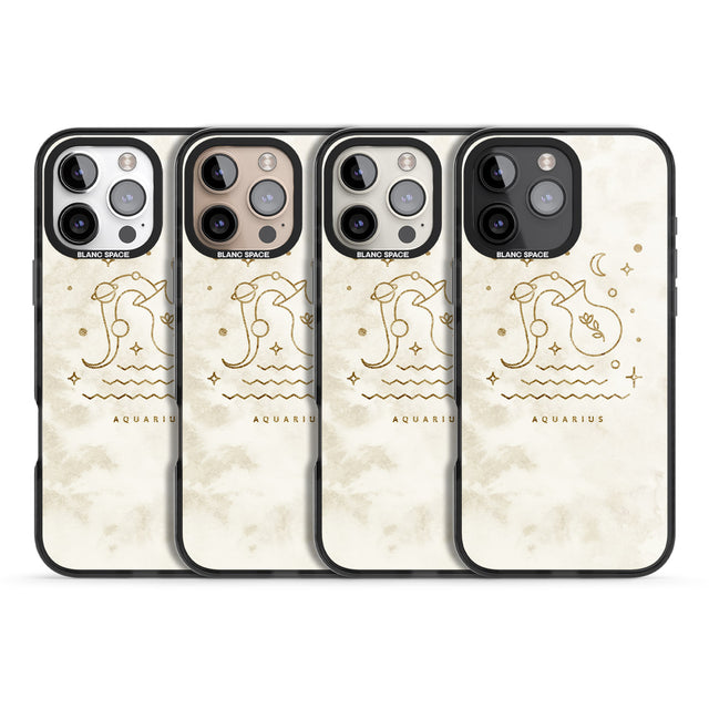 iPhone 16 Pro Max Aquarius Emblem - Solid Gold Marbled Design Black Impact Phone Case