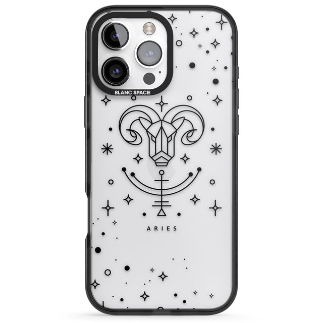 iPhone 16 Pro Max Aries Emblem - Transparent Design Black Impact Phone Case