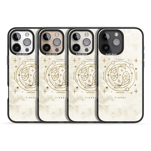 iPhone 16 Pro Max Pisces Emblem - Solid Gold Marbled Design Black Impact Phone Case