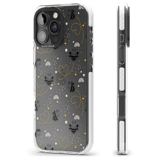 iPhone 16 Pro Max Sweet as Honey Patterns: Bees & Hearts (Clear) Black Impact Phone Case